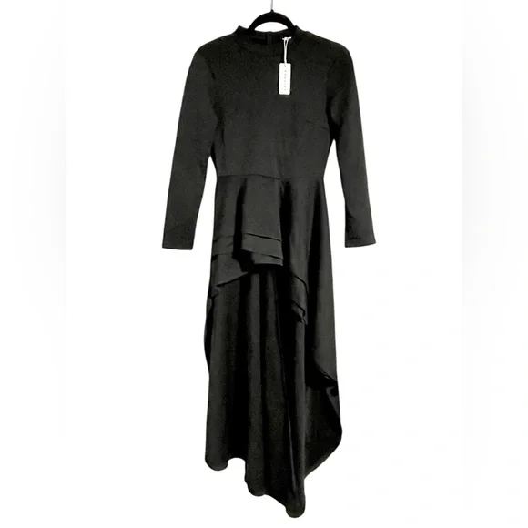 New black womens peplum style top with long flared back - Picture 4 of 7